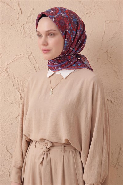 Soft Eşarp Geometrik Bordo 90x90