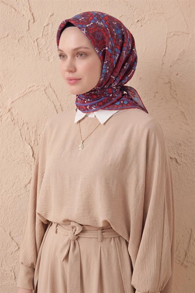 Soft Eşarp Geometrik Bordo 90x90