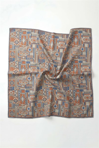 Soft Eşarp Geometrik Desen Açık Gri 90x90