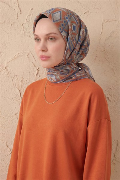 Soft Eşarp Geometrik Desen Açık Gri 90x90