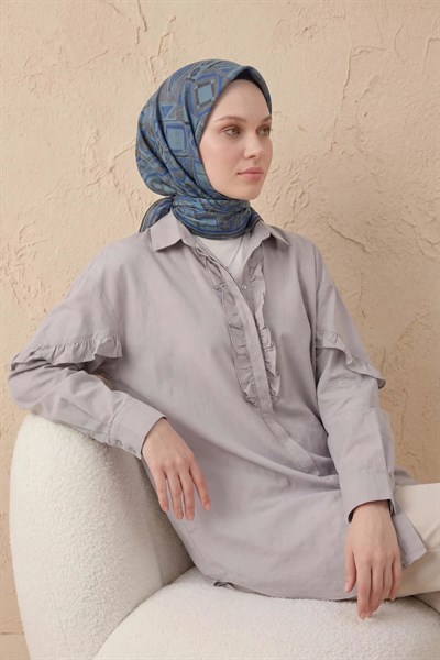 Soft Eşarp Geometrik Desen Bebe Mavi 90x90