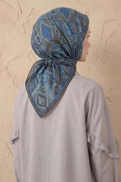 Soft Eşarp Geometrik Desen Bebe Mavi 90x90