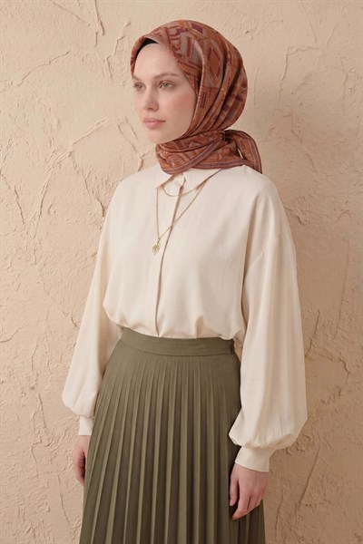 Soft Eşarp Geometrik Desen Fındık Kabuğu 90x90