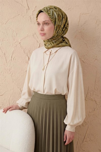 Soft Eşarp Geometrik Desen Fıstık Yeşili 90x90