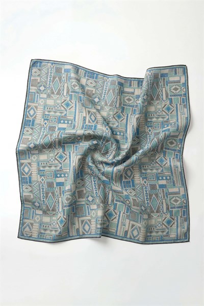 Soft Eşarp Geometrik Desen Gümüş 90x90
