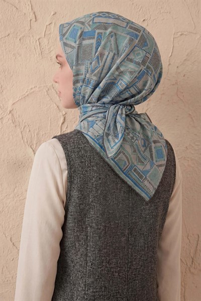 Soft Eşarp Geometrik Desen Gümüş 90x90