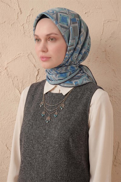Soft Eşarp Geometrik Desen Gümüş 90x90