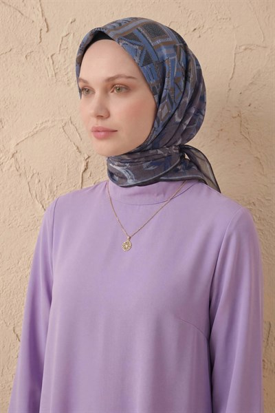 Soft Eşarp Geometrik Desen İndigo 90x90