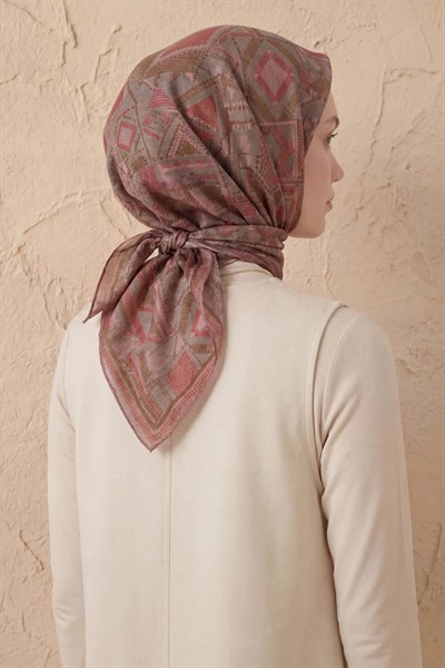 Soft Eşarp Geometrik Desen Küf Yeşili 90x90