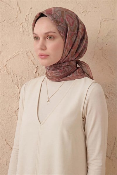 Soft Eşarp Geometrik Desen Küf Yeşili 90x90