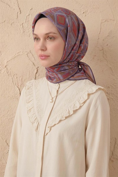 Soft Eşarp Geometrik Desen Lila 90x90