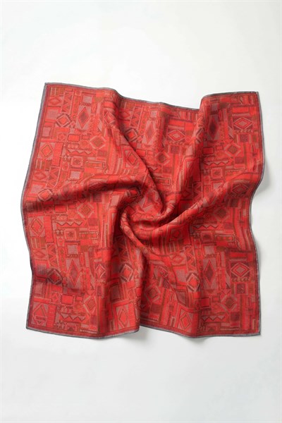 Soft Eşarp Geometrik Desen Parlak Kırmızı 90x90