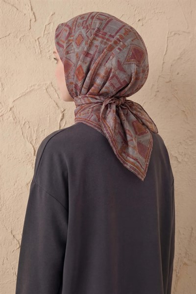 Soft Eşarp Geometrik Desen Pastel Mor 90x90