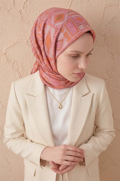 Soft Eşarp Geometrik Desen Pembe 90x90