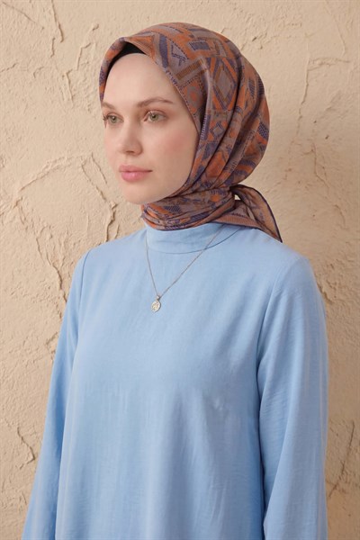 Soft Eşarp Geometrik Desen Pudra Vizon 90x90