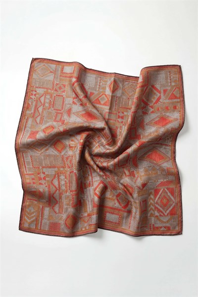 Soft Eşarp Geometrik Desen Uçuk Vizon 90x90