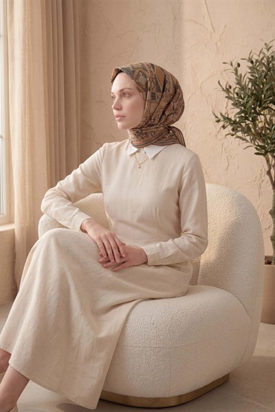 Soft Eşarp Geometrik Desen Vizon 90x90