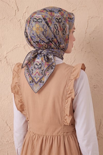 Soft Eşarp Geometrik Gri 90x90