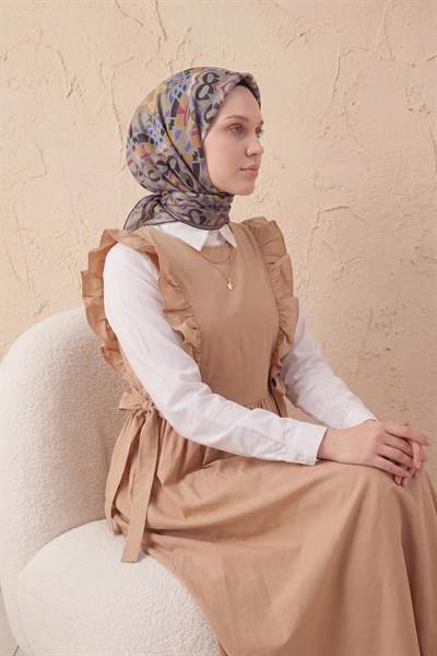 Soft Eşarp Geometrik Gri 90x90