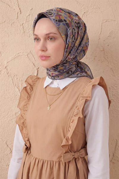 Soft Eşarp Geometrik Gri 90x90