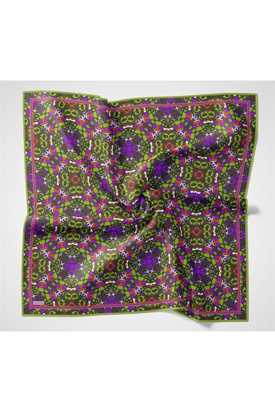 Soft Eşarp Geometrik Kına Yeşili 90x90