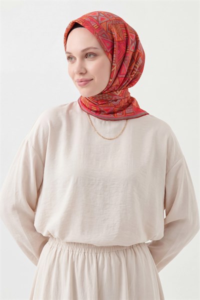 Soft Eşarp Geometrik Koyu Kırmızı