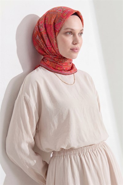 Soft Eşarp Geometrik Koyu Kırmızı