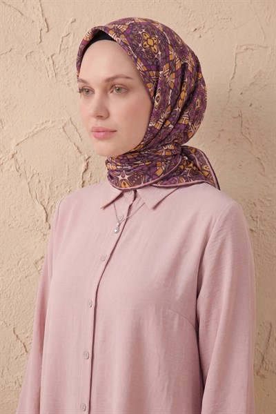Soft Eşarp Geometrik Koyu Mor 90x90