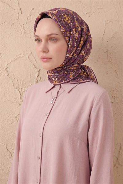 Soft Eşarp Geometrik Koyu Mor 90x90