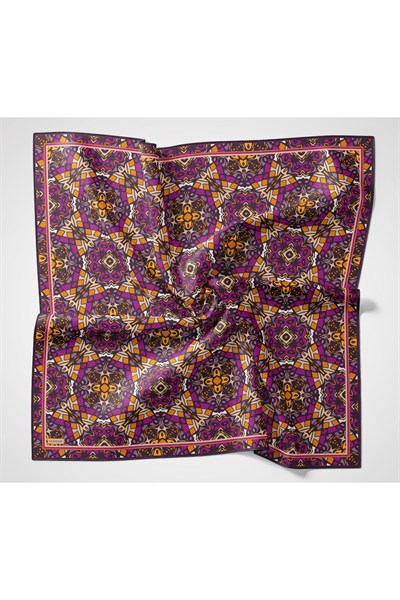 Soft Eşarp Geometrik Koyu Mor 90x90