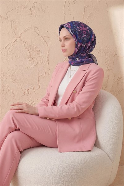 Soft Eşarp Geometrik Lacivert 90x90