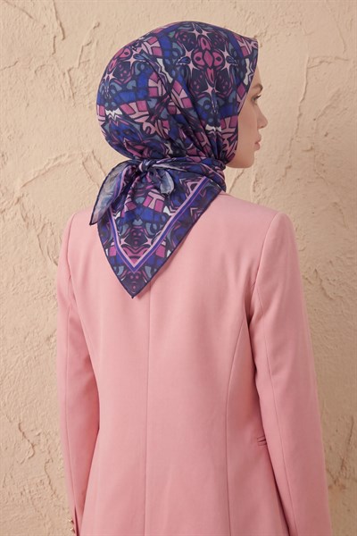 Soft Eşarp Geometrik Lacivert 90x90
