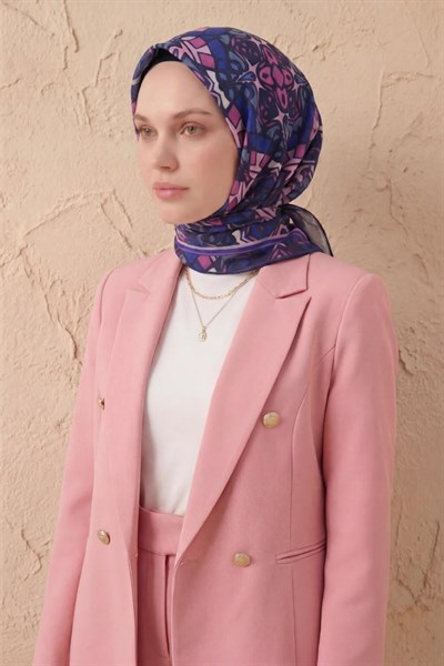 Soft Eşarp Geometrik Lacivert 90x90