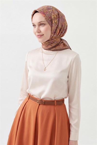 Soft Eşarp Geometrik Mocha Mousse