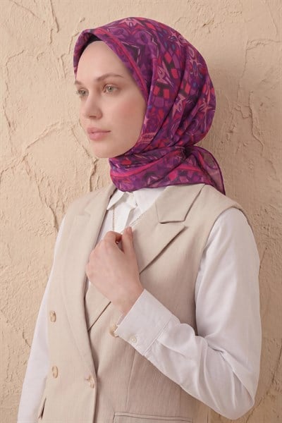 Soft Eşarp Geometrik Mor 90x90