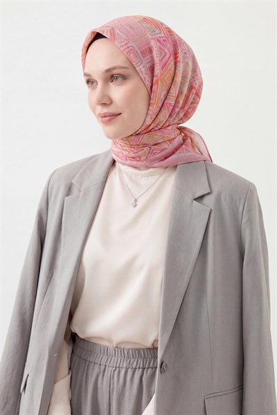 Soft Eşarp Geometrik Pembe