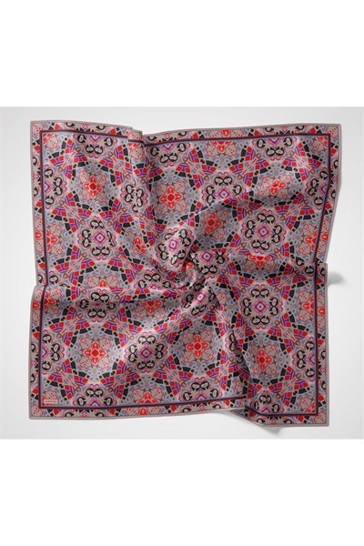 Soft Eşarp Geometrik Pudra Vizon 90x90