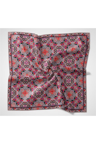 Soft Eşarp Geometrik Pudra Vizon 90x90