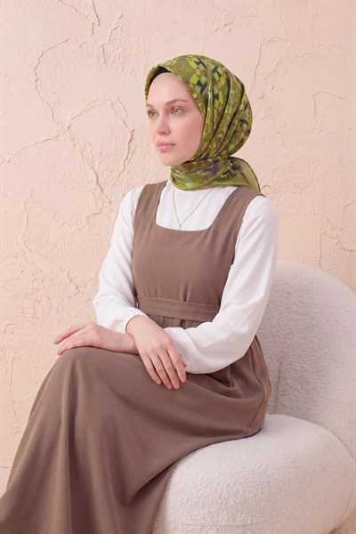 Soft Eşarp Geometrik Yağ Yeşili 90x90