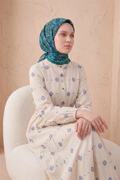 Soft Eşarp Geometrik Zümrüt Yeşili 90x90