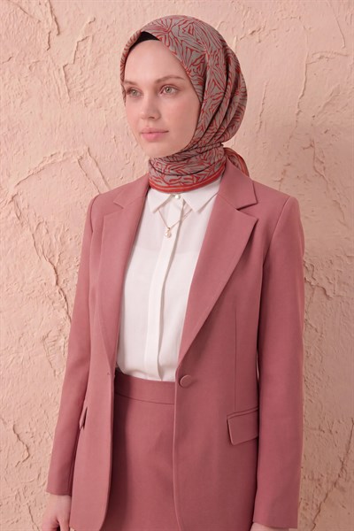 Soft Eşarp Lina Flora Kiremit Kırmızı 90x90
