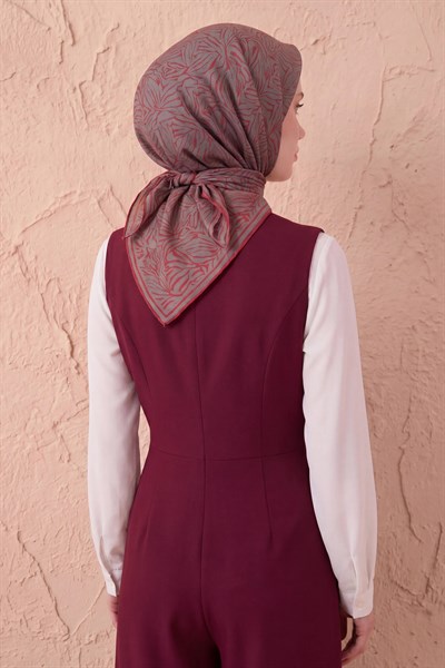 Soft Eşarp Lina Flora Koyu Kırmızı 90x90