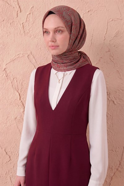 Soft Eşarp Lina Flora Koyu Kırmızı 90x90