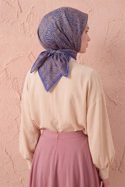 Soft Eşarp Lina Flora Lacivert 90x90