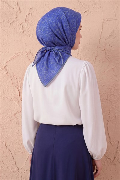 Soft Eşarp Lina Flora Saks Mavi 90x90