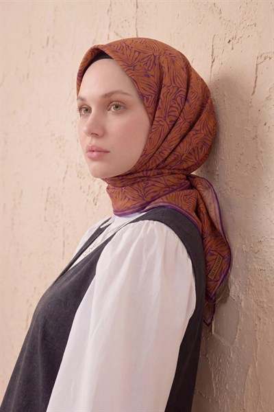 Soft Eşarp Lina Flora Taba 90x90
