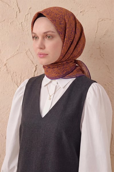 Soft Eşarp Lina Flora Taba 90x90