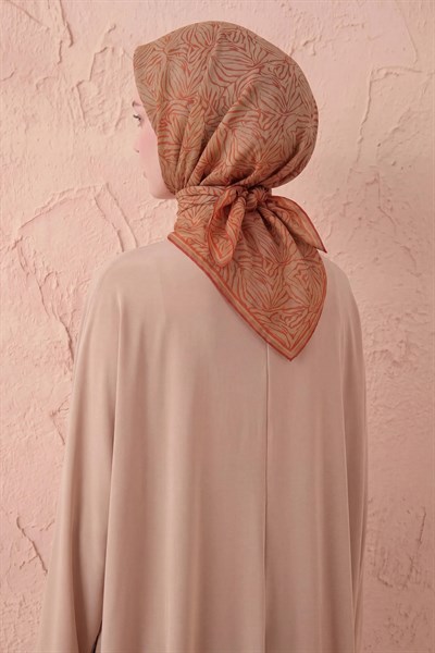 Soft Eşarp Lina Flora Taba Kiremit 90x90