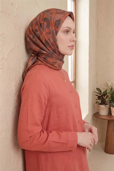 Soft Eşarp Melodi Desen Acı Kahve 90x90