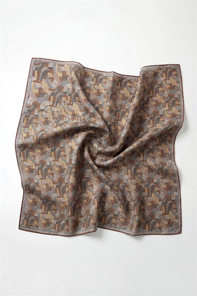 Soft Eşarp Melodi Desen Açık Kahverengi 90x90